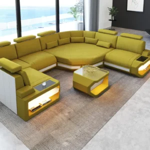 Samtstoff Wohnlandschaft Aurora mit Ottomane U-Form L