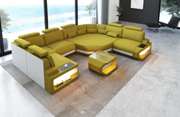 Samtstoff Wohnlandschaft Aurora mit Ottomane U-Form L – Bild 4