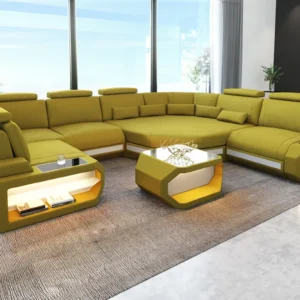 Samtstoff Wohnlandschaft Aurora mit Ottomane U-Form L