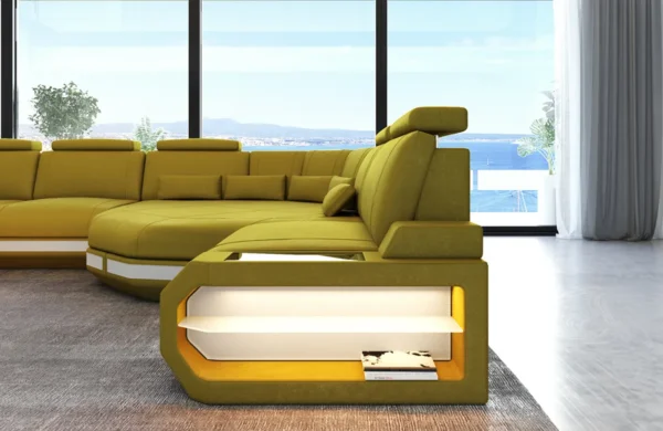 Samtstoff Wohnlandschaft Aurora mit Ottomane U-Form L – Bild 6