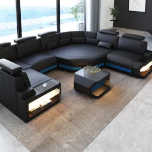 Büffelleder Wohnlandschaft Aurora mit Ottomane U-Form L