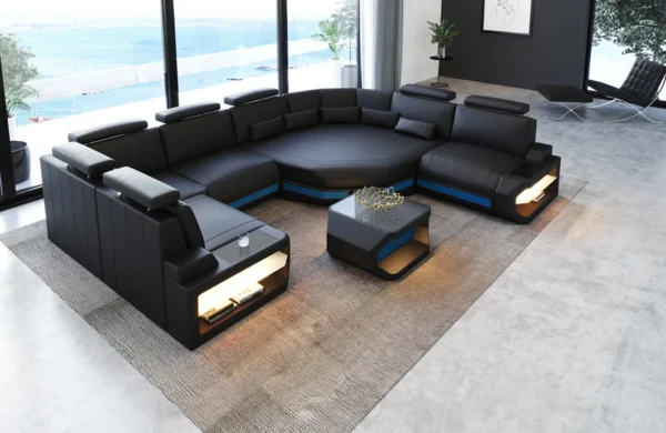 Büffelleder Wohnlandschaft Aurora mit Ottomane U-Form L – Bild 7