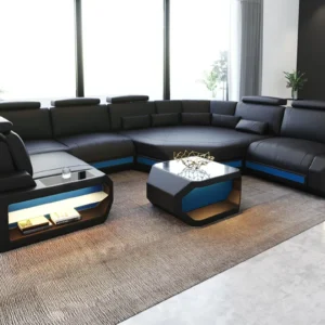 Büffelleder Wohnlandschaft Aurora mit Ottomane U-Form L