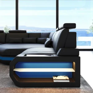 Büffelleder Wohnlandschaft Aurora mit Ottomane U-Form L