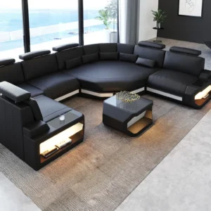 Büffelleder Wohnlandschaft Aurora mit Ottomane U-Form L