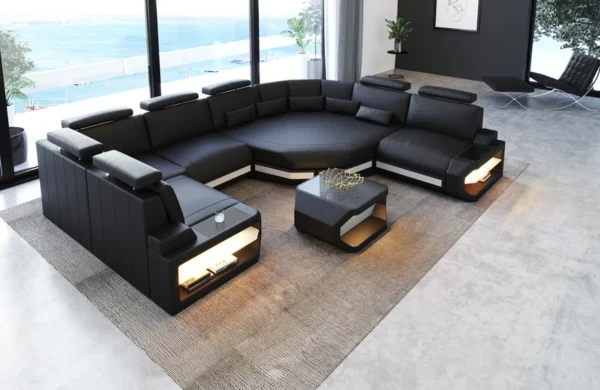 Büffelleder Wohnlandschaft Aurora mit Ottomane U-Form L – Bild 4