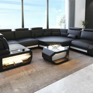 Büffelleder Wohnlandschaft Aurora mit Ottomane U-Form L
