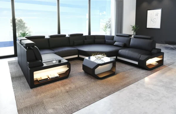 Büffelleder Wohnlandschaft Aurora mit Ottomane U-Form L – Bild 5