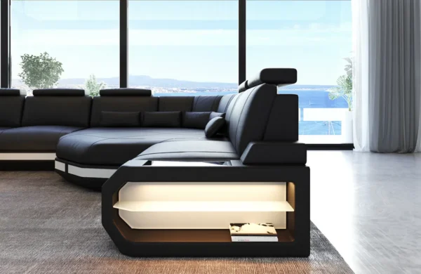 Büffelleder Wohnlandschaft Aurora mit Ottomane U-Form L – Bild 6