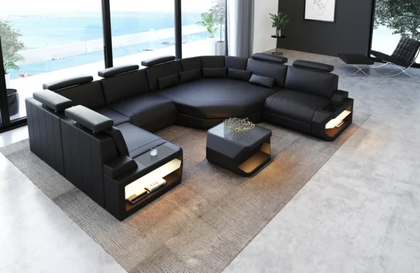 Büffelleder Wohnlandschaft Aurora mit Ottomane U-Form L – Bild 10