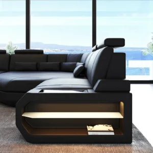 Büffelleder Wohnlandschaft Aurora mit Ottomane U-Form L