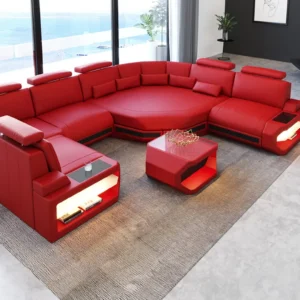 Büffelleder Wohnlandschaft Aurora mit Ottomane U-Form L