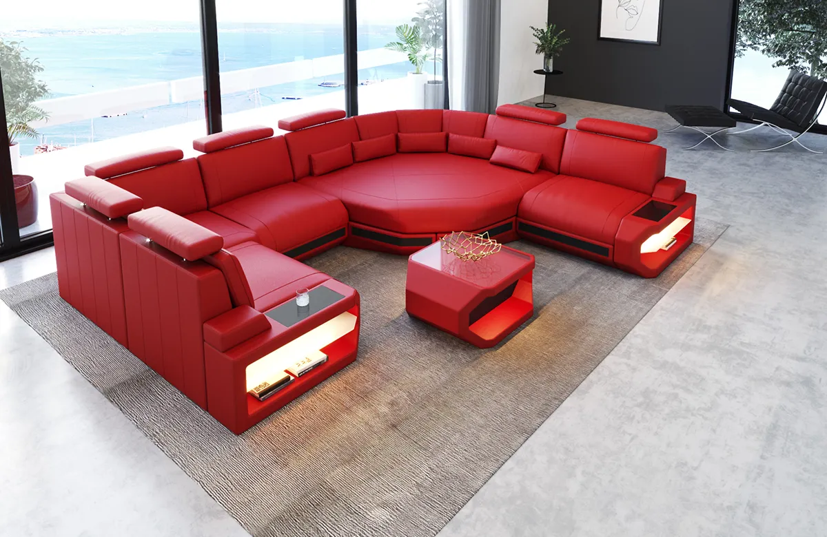 Büffelleder Wohnlandschaft Aurora mit Ottomane U-Form L