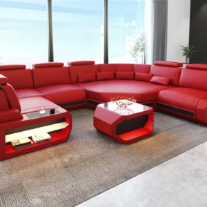 Büffelleder Wohnlandschaft Aurora mit Ottomane U-Form L