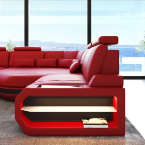 Büffelleder Wohnlandschaft Aurora mit Ottomane U-Form L