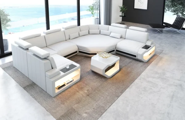 Büffelleder Wohnlandschaft Aurora mit Ottomane U-Form L – Bild 13