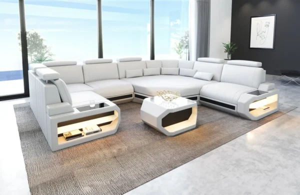Büffelleder Wohnlandschaft Aurora mit Ottomane U-Form L – Bild 14