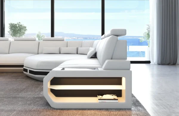 Büffelleder Wohnlandschaft Aurora mit Ottomane U-Form L – Bild 15