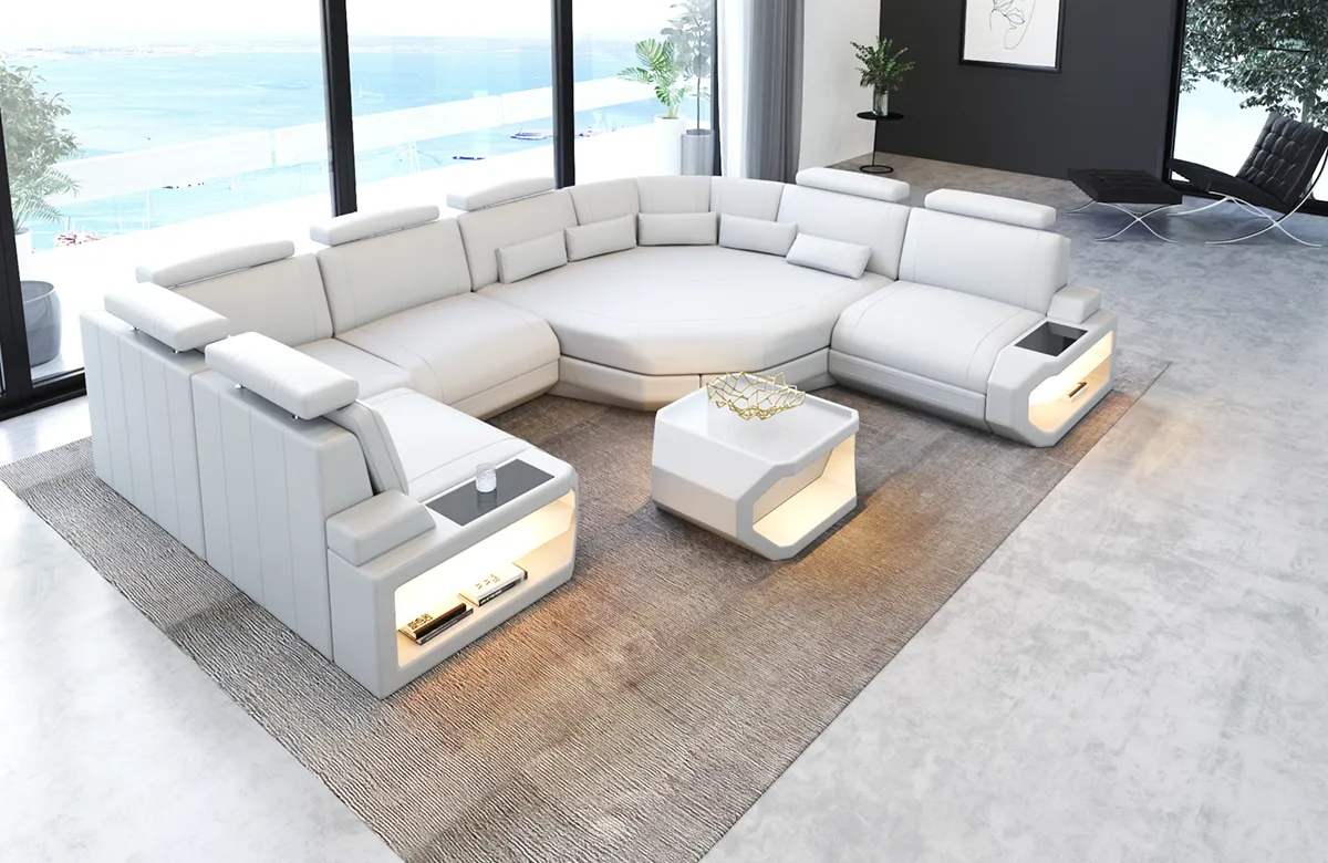 Kunstleder Wohnlandschaft Aurora mit Ottomane U-Form L