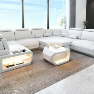 Büffelleder Wohnlandschaft Aurora mit Ottomane U-Form L