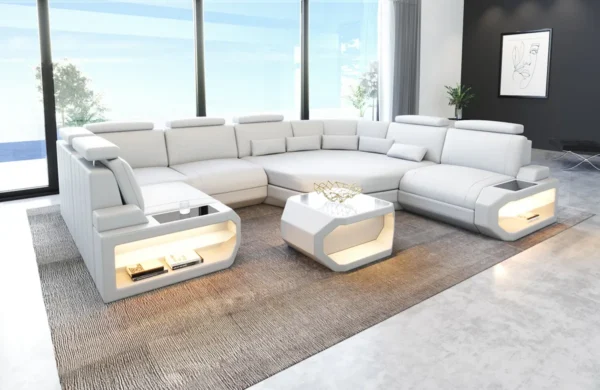 Büffelleder Wohnlandschaft Aurora mit Ottomane U-Form L – Bild 17