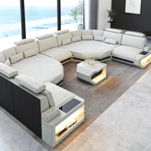 Webstoff Wohnlandschaft Aurora mit Ottomane U-Form (Symmetrisch) XXL