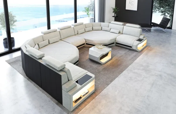 Webstoff Wohnlandschaft Aurora mit Ottomane U-Form (Symmetrisch) XXL – Bild 4