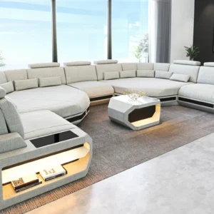 Webstoff Wohnlandschaft Aurora mit Ottomane U-Form (Symmetrisch) XXL