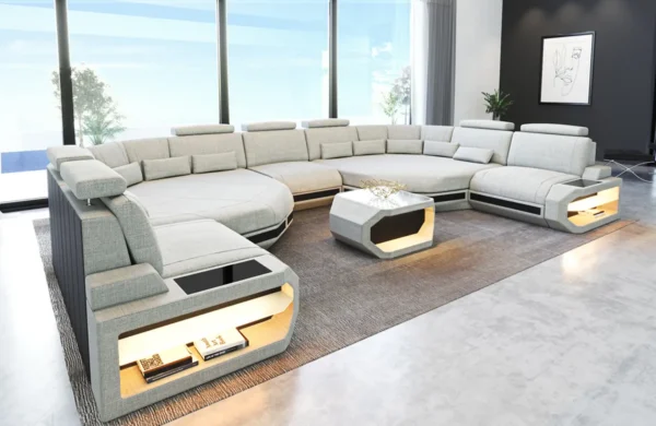 Webstoff Wohnlandschaft Aurora mit Ottomane U-Form (Symmetrisch) XXL – Bild 5