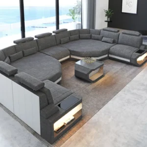 Webstoff Wohnlandschaft Aurora mit Ottomane U-Form (Symmetrisch) XXL