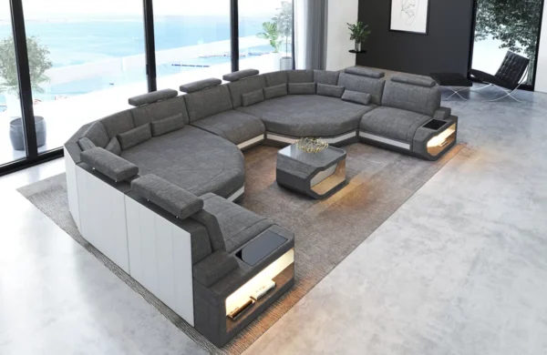 Webstoff Wohnlandschaft Aurora mit Ottomane U-Form (Symmetrisch) XXL