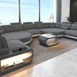 Webstoff Wohnlandschaft Aurora mit Ottomane U-Form (Symmetrisch) XXL