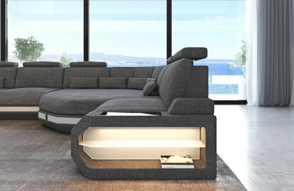 Webstoff Wohnlandschaft Aurora mit Ottomane U-Form (Symmetrisch) XXL – Bild 3
