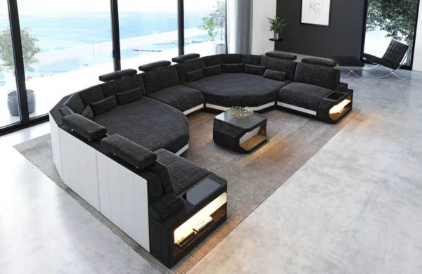 Webstoff Wohnlandschaft Aurora mit Ottomane U-Form (Symmetrisch) XXL – Bild 10