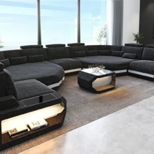 Webstoff Wohnlandschaft Aurora mit Ottomane U-Form (Symmetrisch) XXL