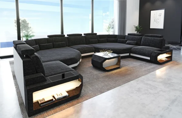 Webstoff Wohnlandschaft Aurora mit Ottomane U-Form (Symmetrisch) XXL – Bild 11