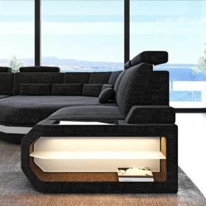 Webstoff Wohnlandschaft Aurora mit Ottomane U-Form (Symmetrisch) XXL