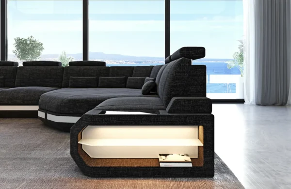 Webstoff Wohnlandschaft Aurora mit Ottomane U-Form (Symmetrisch) XXL – Bild 12