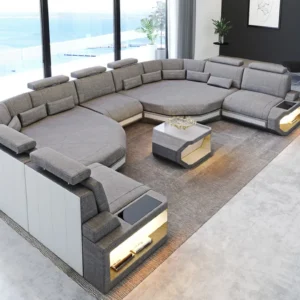 Webstoff Wohnlandschaft Aurora mit Ottomane U-Form (Symmetrisch) XXL