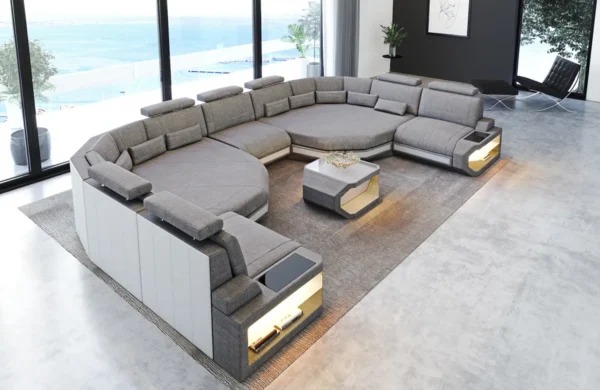 Webstoff Wohnlandschaft Aurora mit Ottomane U-Form (Symmetrisch) XXL – Bild 7