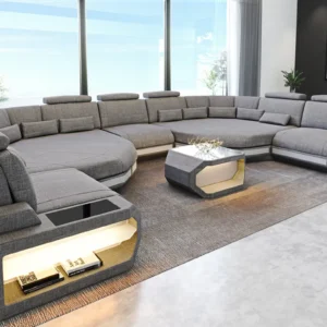 Webstoff Wohnlandschaft Aurora mit Ottomane U-Form (Symmetrisch) XXL