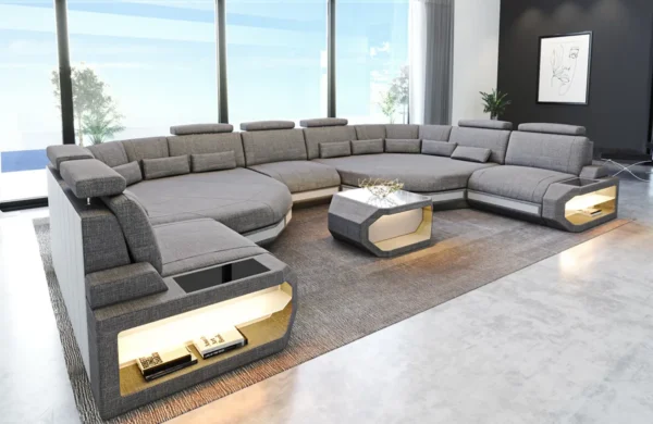 Webstoff Wohnlandschaft Aurora mit Ottomane U-Form (Symmetrisch) XXL – Bild 8