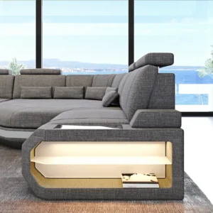Webstoff Wohnlandschaft Aurora mit Ottomane U-Form (Symmetrisch) XXL
