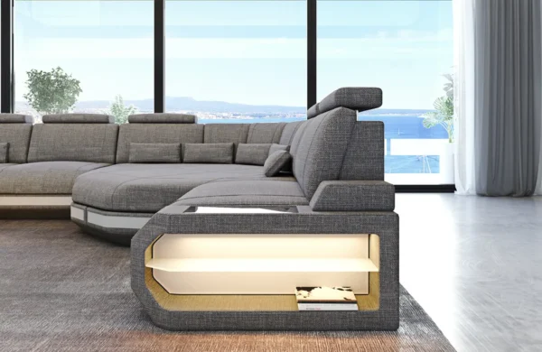 Webstoff Wohnlandschaft Aurora mit Ottomane U-Form (Symmetrisch) XXL – Bild 9