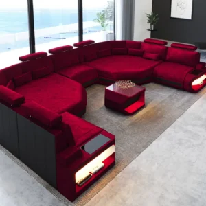 Samtstoff Wohnlandschaft Aurora mit Ottomane U-Form (Symmetrisch) XXL
