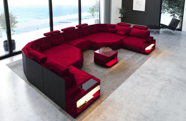 Samtstoff Wohnlandschaft Aurora mit Ottomane U-Form (Symmetrisch) XXL