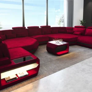Samtstoff Wohnlandschaft Aurora mit Ottomane U-Form (Symmetrisch) XXL