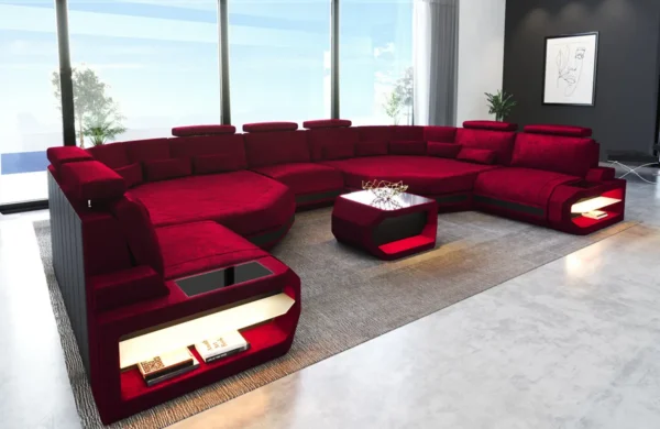 Samtstoff Wohnlandschaft Aurora mit Ottomane U-Form (Symmetrisch) XXL – Bild 2