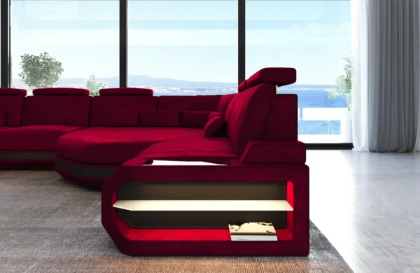 Samtstoff Wohnlandschaft Aurora mit Ottomane U-Form (Symmetrisch) XXL – Bild 3
