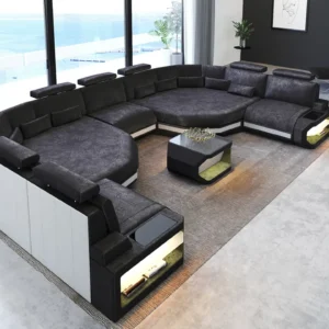 Samtstoff Wohnlandschaft Aurora mit Ottomane U-Form (Symmetrisch) XXL
